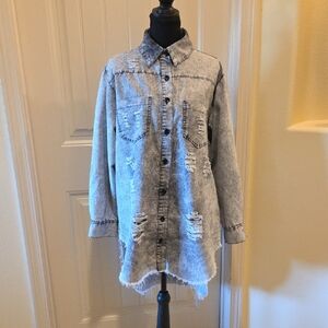 Thrill Jeans Shirt Women's Novelty Wash Distressed Long Sleeve Shirt,  Size 1X